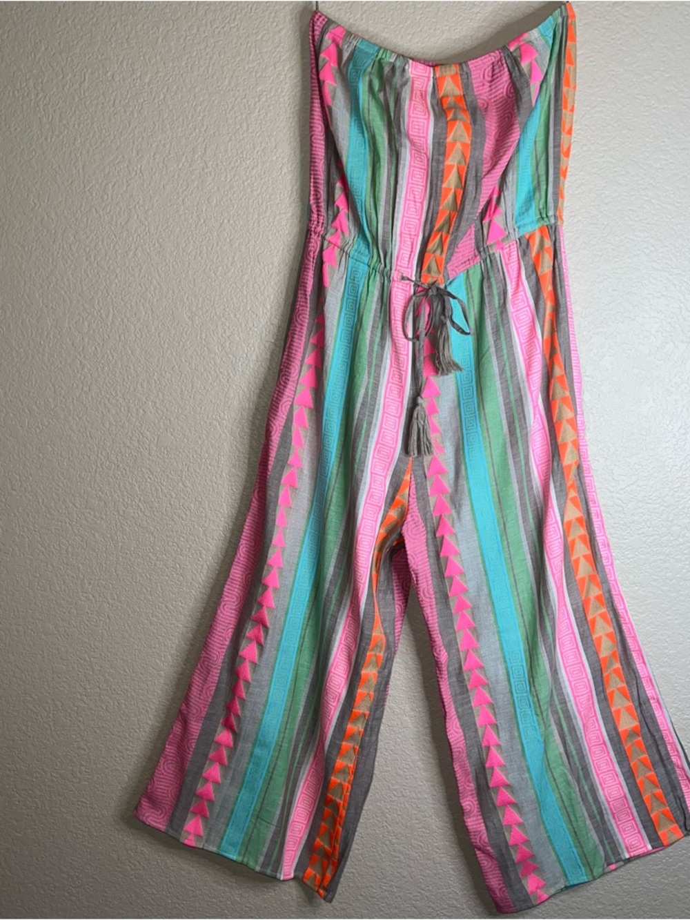 Elan Aztec Strapless Jumpsuit In Neon Multicolors NWT Sz L - Picture 2 of 13